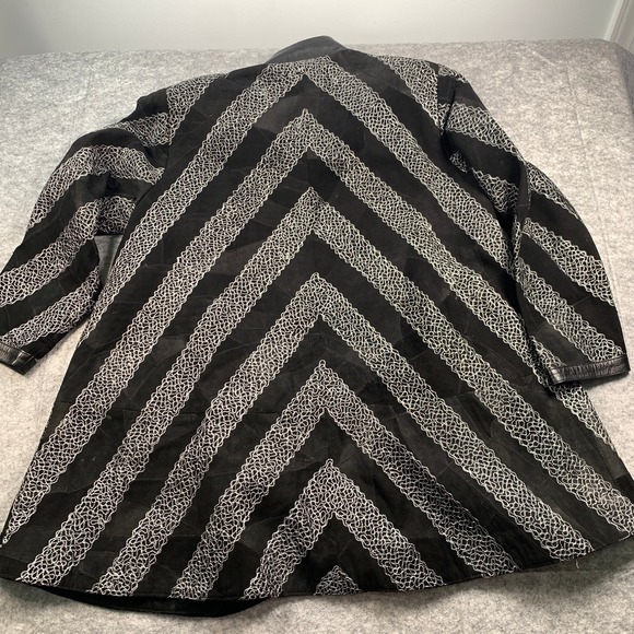 Leather Band‎ Collar Womens 1X Silver Embroidery Mid Length Coat - Picture 8 of 8